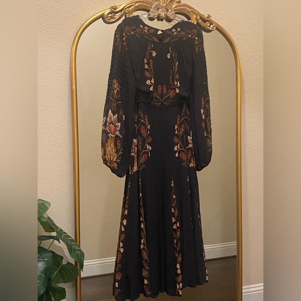 Farm Rio Black Berry Garden Long Sleeve Pleated Midi Dress Size S - Picture 8 of 15